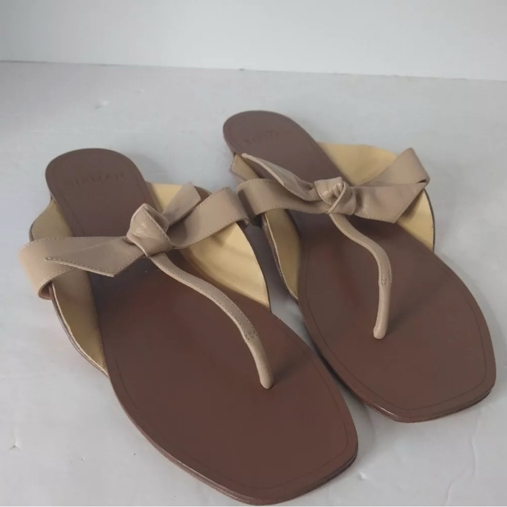 ALEXANDRE BIRMAN Beige Leather Knot Thong Sandals Size 38 1/2 Women's